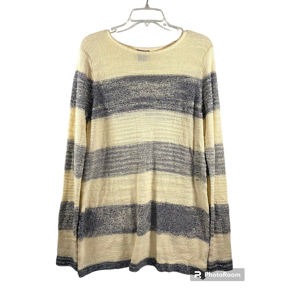 Calvin Klein Striped Long Sleeve Chiffon V-Back Knit Pullover Sweater Size L NWT